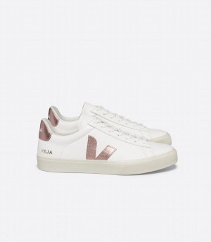 Χαμηλα Sneakers γυναικεια Veja Campo Chromefree δερματινα Nacre ασπρα ροζ | SXO68MS