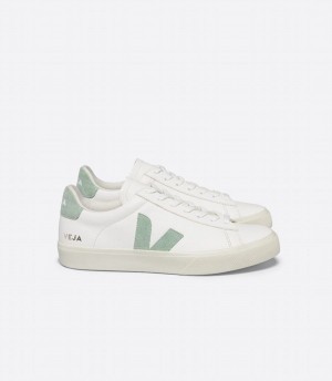 Χαμηλα Sneakers γυναικεια Veja Campo Chromefree δερματινα ασπρα πρασινο | CKA1249IC