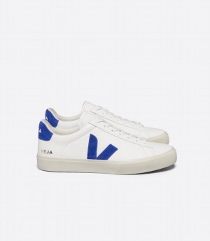 Χαμηλα Sneakers γυναικεια Veja Campo Chromefree δερματινα ασπρα μπλε | JJZ9164BD