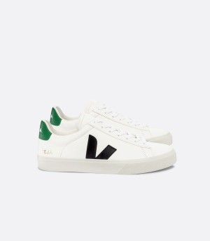 Χαμηλα Sneakers γυναικεια Veja Campo Chromefree δερματινα ασπρα μαυρα πρασινο | TFB7589SQ