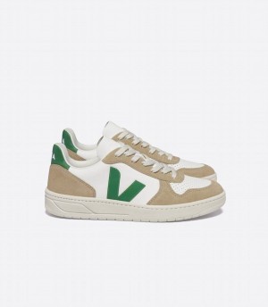 Χαμηλα Sneakers ανδρικα Veja V-10 Chromefree δερματινα ασπρα καφε πρασινο | DUD4687GM