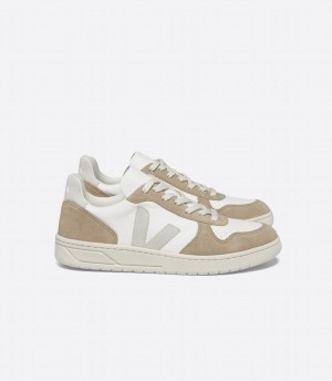 Χαμηλα Sneakers ανδρικα Veja V-10 Chromefree δερματινα ασπρα καφε γκρι | MEZ805PT