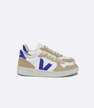 Χαμηλα Sneakers ανδρικα Veja V-10 Chromefree δερματινα ασπρα καφε μπλε | SPF4547AI