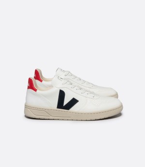 Χαμηλα Sneakers ανδρικα Veja V-10 Cwl Βάρκας Pekin ασπρα κοκκινα μαυρα | GRF8456OA