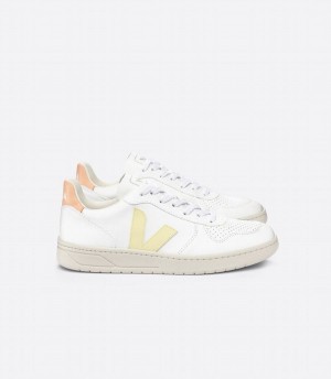 Χαμηλα Sneakers γυναικεια Veja V-10 Cwl ασπρα πορτοκαλι κίτρινα | PJE5281IH