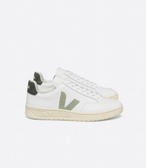 Χαμηλα Sneakers ανδρικα Veja V-12 δερματινα Mud ασπρα πρασινο | VAE6928QK