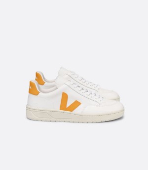 Χαμηλα Sneakers γυναικεια Veja V-12 δερματινα Ouro ασπρα κίτρινα | CKG3733JO