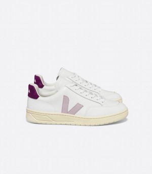 Χαμηλα Sneakers γυναικεια Veja V-12 δερματινα Parme Magenta ασπρα μωβ | FZM2932MG