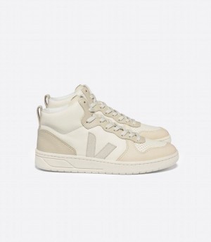 Ψηλα Sneakers γυναικεια Veja V-15 Chromefree δερματινα Cashew ασπρα Μπεζ | YQD2296YE