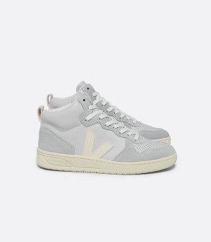 Ψηλα Sneakers γυναικεια Veja V-15 δερματινα Pearl Cashew γκρι | DZG725CJ