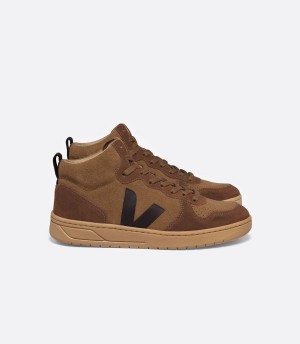 Ψηλα Sneakers γυναικεια Veja V-15 σουετ καφε μαυρα | ERQ2315RB