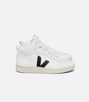 Ψηλα Sneakers γυναικεια Veja V-15 δερματινα ασπρα μαυρα | NIJ3752PL