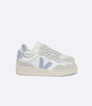 Χαμηλα Sneakers γυναικεια Veja V-90 δερματινα ασπρα γκρι μπλε | ETS3014OP