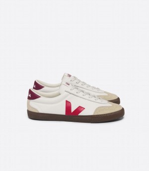 Χαμηλα Sneakers γυναικεια Veja Volley δερματινα Pekin Bark ασπρα κοκκινα | TCX8245QV