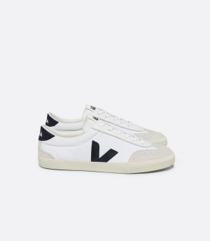 Χαμηλα Sneakers γυναικεια Veja Volley καμβα ασπρα μαυρα | HRQ749MK