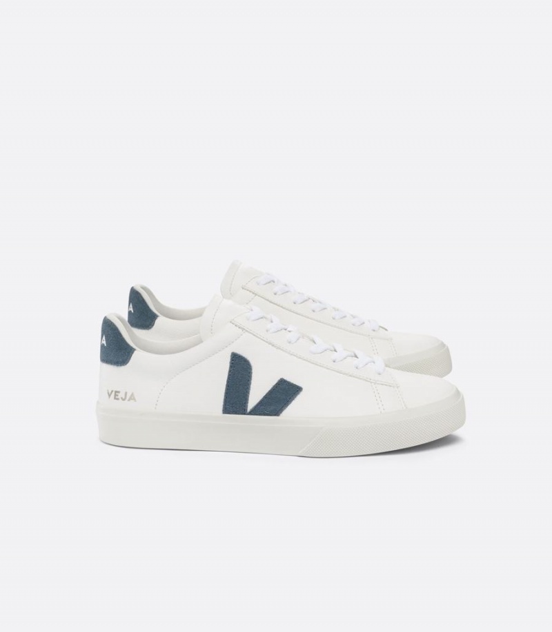 Χαμηλα Sneakers γυναικεια Veja Campo Chromefree δερματινα California ασπρα μπλε | BQE3097TF