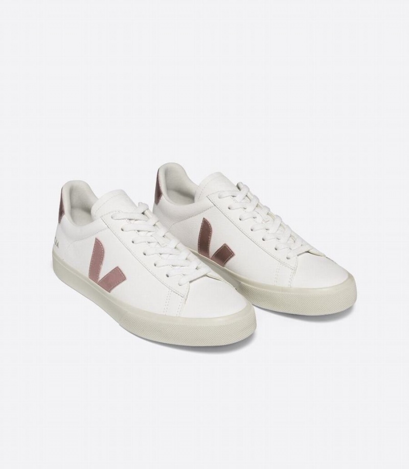 Χαμηλα Sneakers γυναικεια Veja Campo Chromefree δερματινα Nacre ασπρα ροζ | SXO68MS