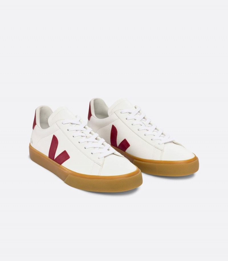 Χαμηλα Sneakers ανδρικα Veja Campo Chromefree δερματινα ασπρα κοκκινα | DTH87100OA