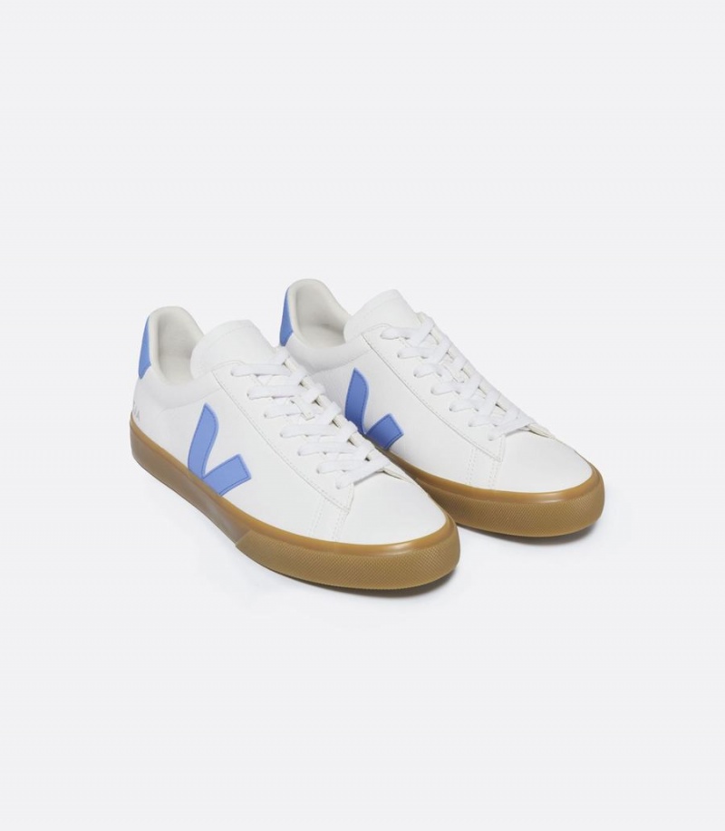 Χαμηλα Sneakers ανδρικα Veja Campo Chromefree δερματινα ασπρα μπλε | MBU4359ZB