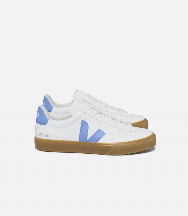 Χαμηλα Sneakers ανδρικα Veja Campo Chromefree δερματινα ασπρα μπλε | MBU4359ZB