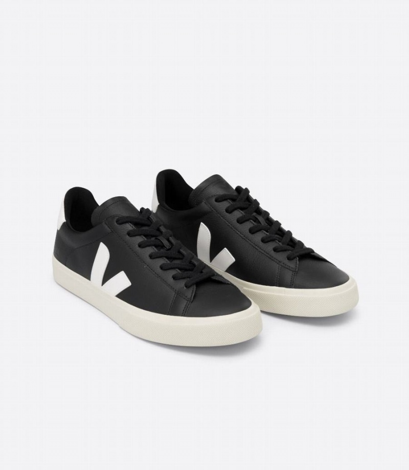 Χαμηλα Sneakers ανδρικα Veja Campo Chromefree δερματινα μαυρα ασπρα | TIE6093LS