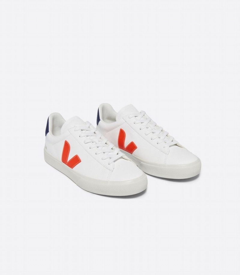 Χαμηλα Sneakers ανδρικα Veja Campo Chromefree δερματινα ασπρα πορτοκαλι μπλε | HZQ9041WL