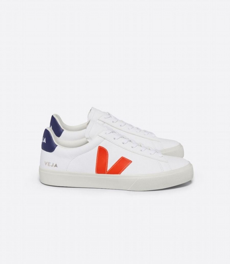 Χαμηλα Sneakers ανδρικα Veja Campo Chromefree δερματινα ασπρα πορτοκαλι μπλε | HZQ9041WL