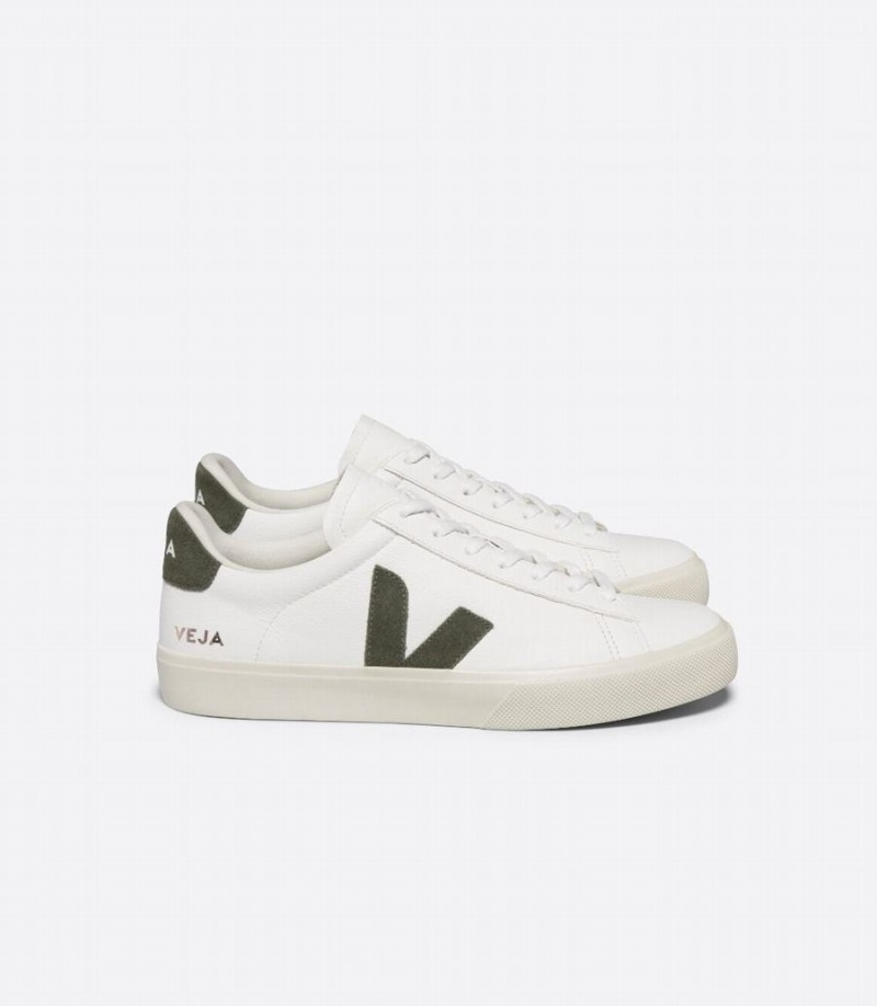 Χαμηλα Sneakers ανδρικα Veja Campo Chromefree δερματινα ασπρα σκούρο πρασινο | KKR8612LK