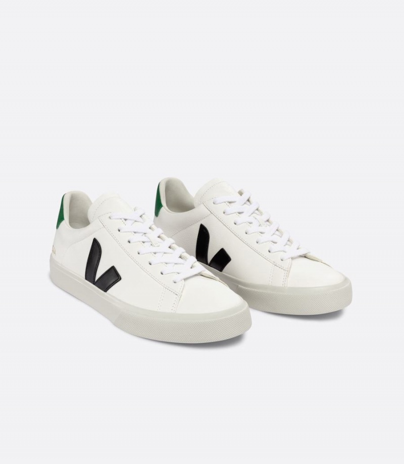 Χαμηλα Sneakers γυναικεια Veja Campo Chromefree δερματινα ασπρα μαυρα πρασινο | TFB7589SQ