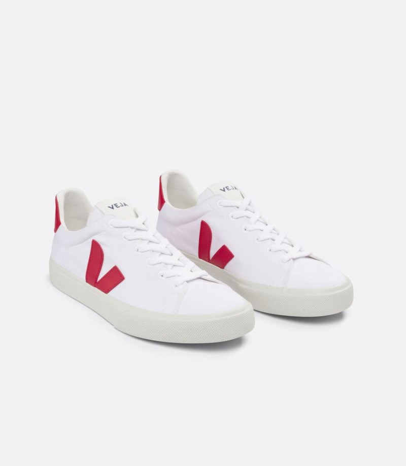 Χαμηλα Sneakers γυναικεια Veja Campo καμβα Pekin ασπρα κοκκινα | BNX1448KJ