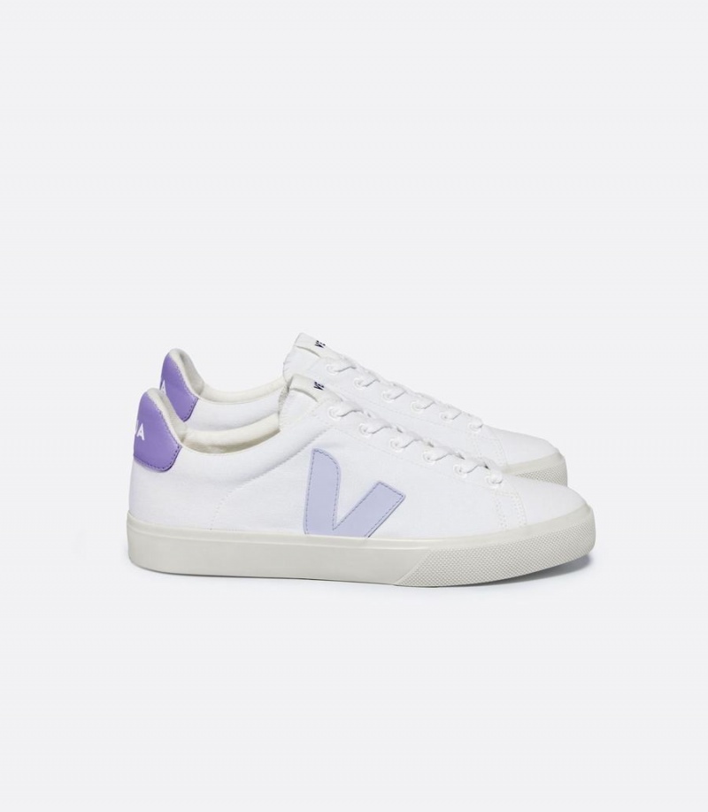 Χαμηλα Sneakers γυναικεια Veja Campo καμβα Swan ασπρα μωβ | SXR2279IY