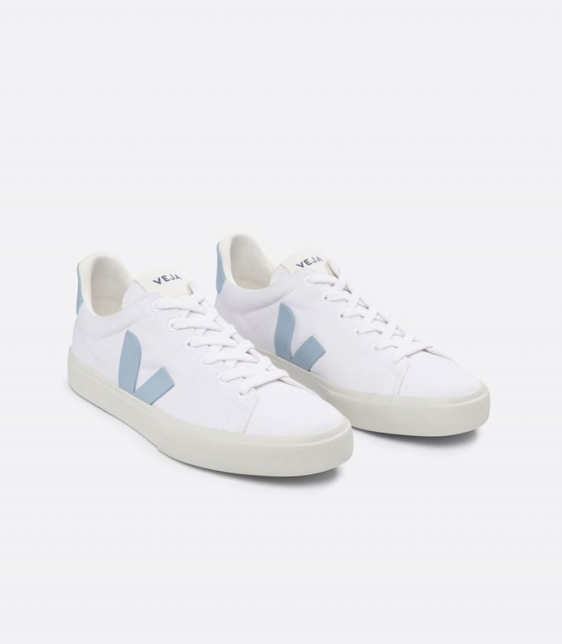 Χαμηλα Sneakers γυναικεια Veja Campo καμβα ασπρα μπλε | YAP8946EM