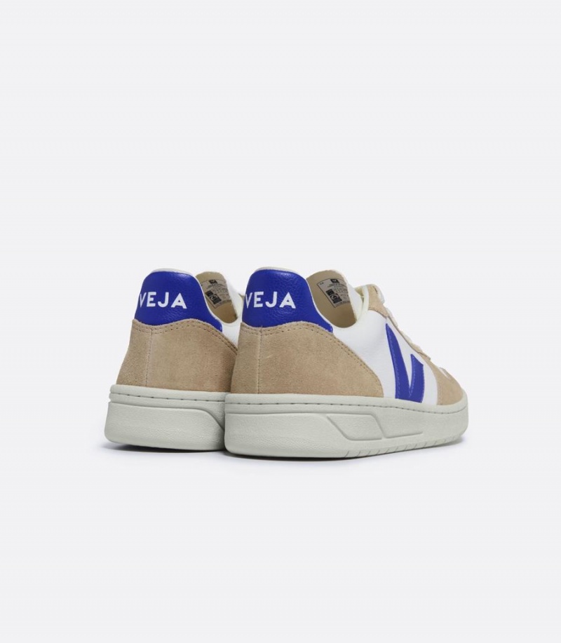 Χαμηλα Sneakers γυναικεια Veja V-10 Chromefree δερματινα ασπρα καφε μπλε | DRH7199WX