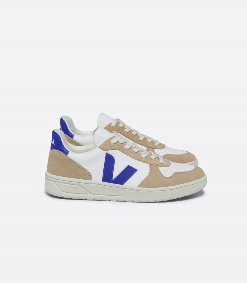 Χαμηλα Sneakers γυναικεια Veja V-10 Chromefree δερματινα ασπρα καφε μπλε | DRH7199WX