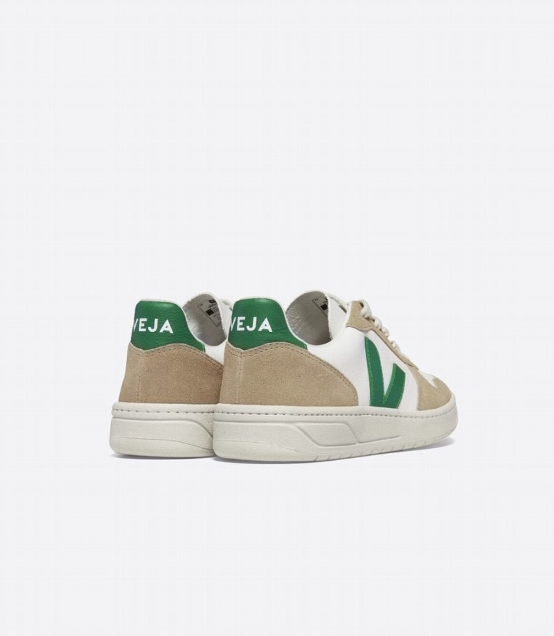 Χαμηλα Sneakers ανδρικα Veja V-10 Chromefree δερματινα ασπρα καφε πρασινο | DUD4687GM