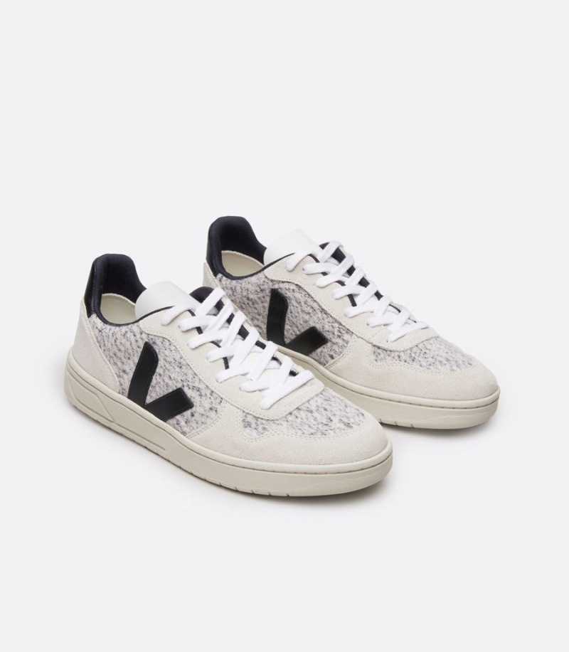 Χαμηλα Sneakers ανδρικα Veja V-10 Flannel Snow ασπρα μαυρα | JDJ6476DD