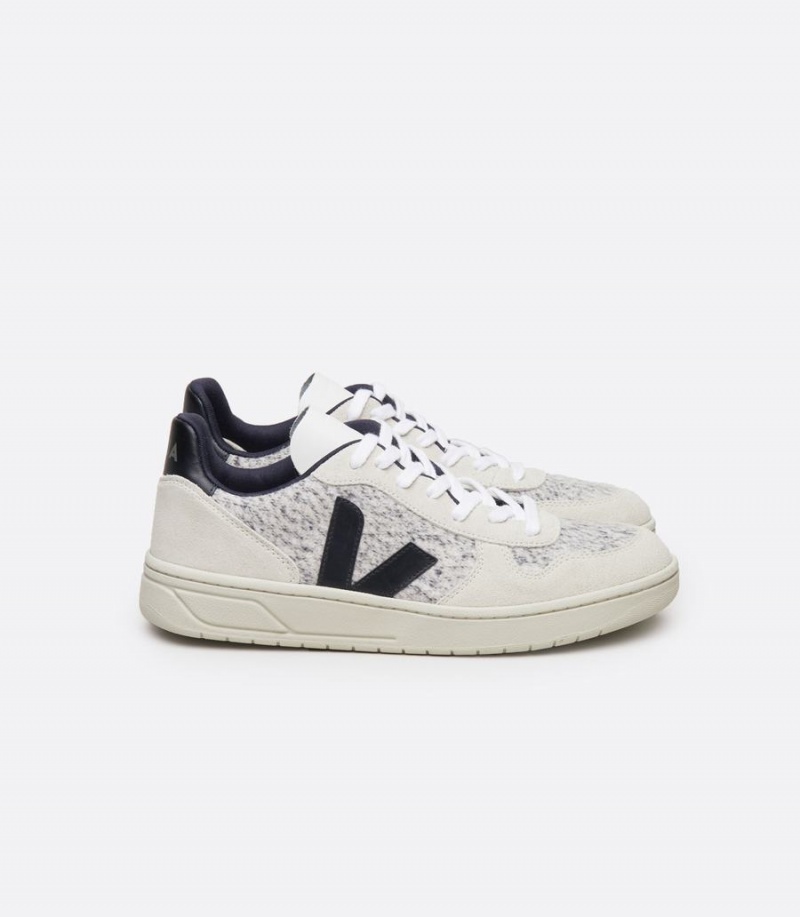 Χαμηλα Sneakers γυναικεια Veja V-10 Flannel Snow ασπρα μαυρα | ONI7356DC