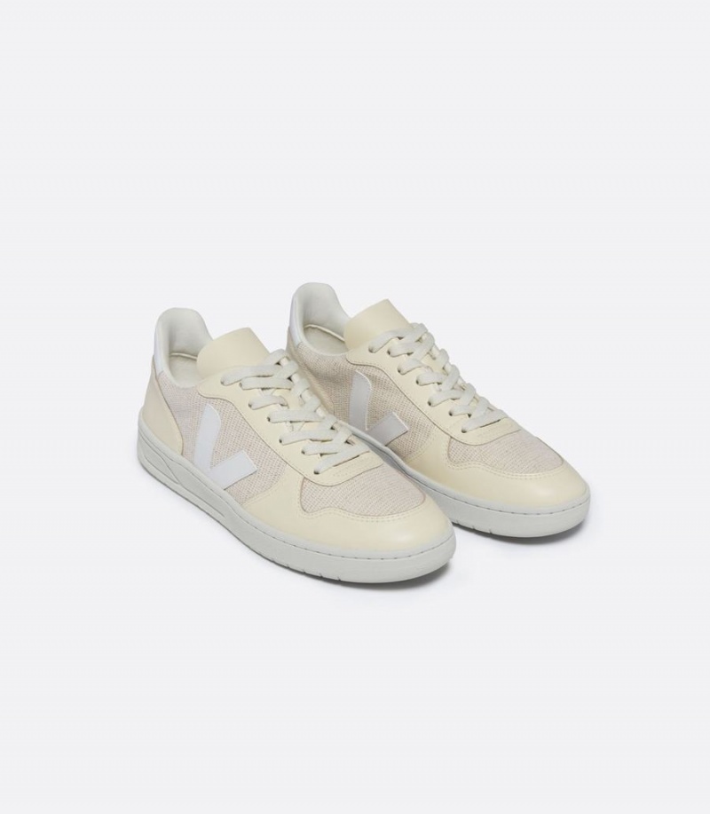 Χαμηλα Sneakers γυναικεια Veja V-10 J-mesh Jute κίτρινα Μπεζ ασπρα | NXX251MP