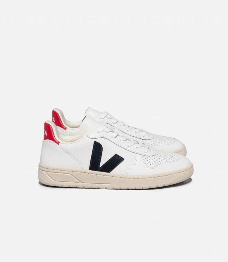 Χαμηλα Sneakers ανδρικα Veja V-10 δερματινα Βάρκας Pekin ασπρα κοκκινα μαυρα | EOA3380HP