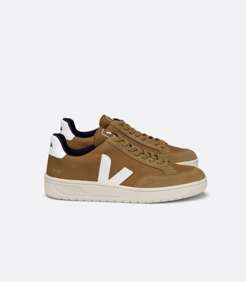 Χαμηλα Sneakers ανδρικα Veja V-12 Vegan B-mesh Tent καφε ασπρα | NSN3928BA