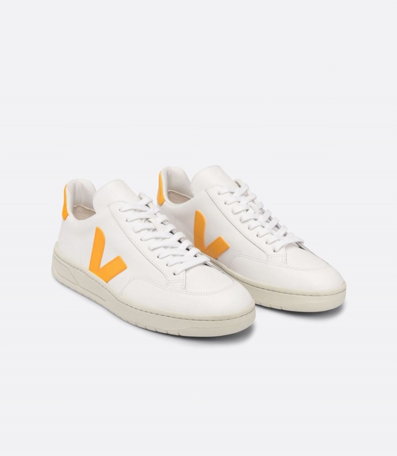 Χαμηλα Sneakers γυναικεια Veja V-12 δερματινα Ouro ασπρα κίτρινα | CKG3733JO