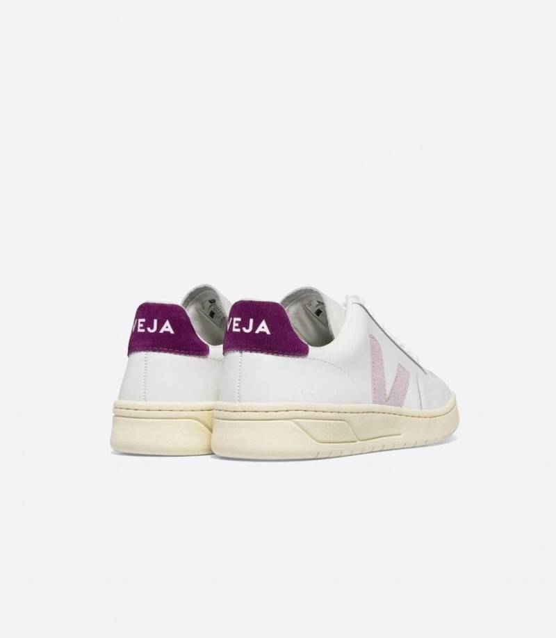 Χαμηλα Sneakers γυναικεια Veja V-12 δερματινα Parme Magenta ασπρα μωβ | FZM2932MG