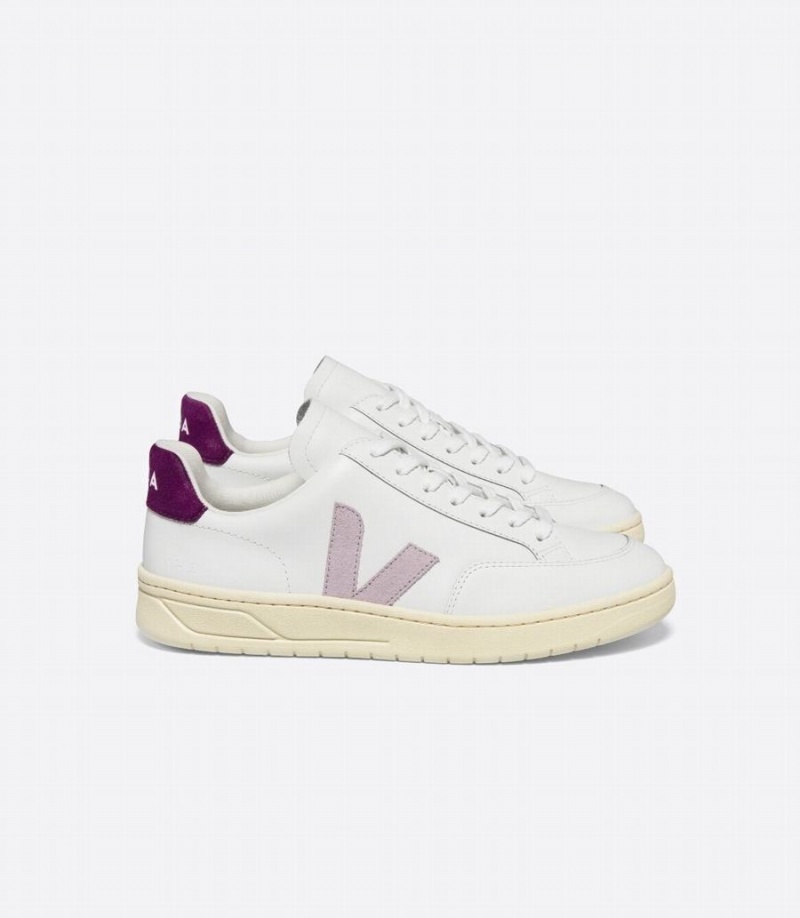 Χαμηλα Sneakers γυναικεια Veja V-12 δερματινα Parme Magenta ασπρα μωβ | FZM2932MG