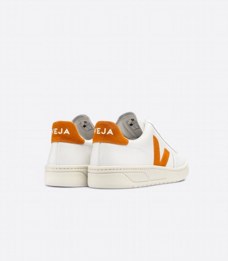 Χαμηλα Sneakers γυναικεια Veja V-12 δερματινα Pumpkin ασπρα πορτοκαλι | UBT6132KO