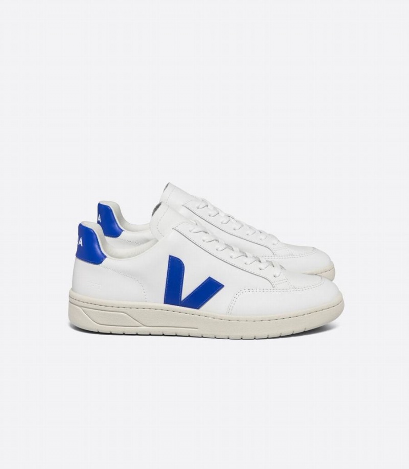 Χαμηλα Sneakers γυναικεια Veja V-12 δερματινα ασπρα μπλε | EMH10025FW