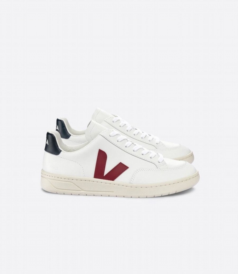 Χαμηλα Sneakers γυναικεια Veja V-12 δερματινα Βάρκας ασπρα κοκκινα μαυρα | PIA7649FQ