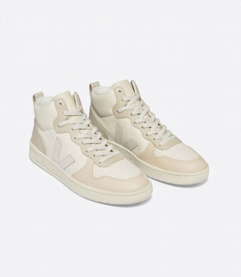 Ψηλα Sneakers γυναικεια Veja V-15 Chromefree δερματινα Cashew ασπρα Μπεζ | YQD2296YE