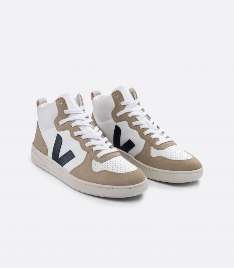 Ψηλα Sneakers ανδρικα Veja V-15 Chromefree δερματινα Βάρκας ασπρα καφε μαυρα | RJC5747RD