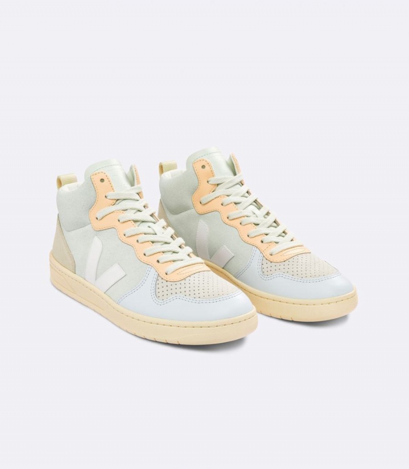 Ψηλα Sneakers γυναικεια Veja V-15 σουετ Jade πρασινο μπλε ασπρα | EJC6660NN