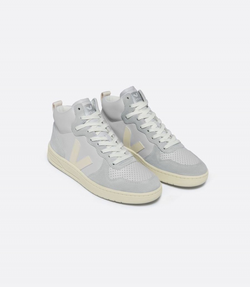 Ψηλα Sneakers γυναικεια Veja V-15 δερματινα Pearl Cashew γκρι | DZG725CJ